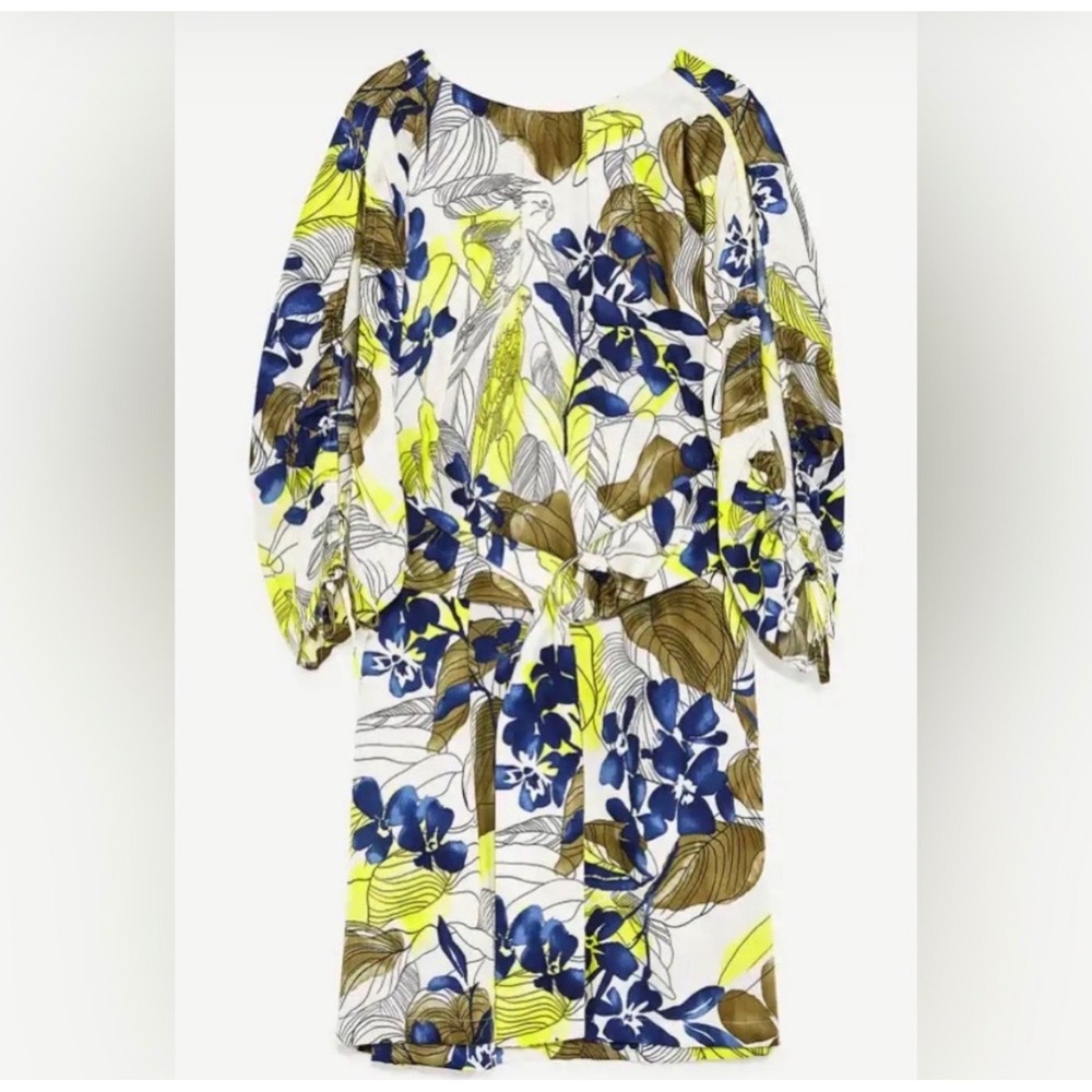 Zara Mini Dress Womens Small White Floral Tropical Wrap Tie Waist Summer Boho